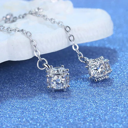 1 Pair Casual Simple Style Geometric Inlay Copper Zircon White Gold Plated Drop Earrings