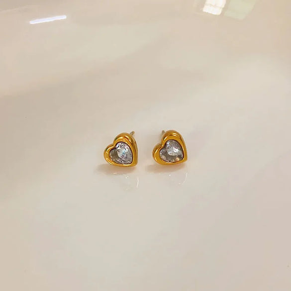 1 Pair Casual Simple Style Heart Shape Flower Butterfly Inlay Titanium Steel Shell Zircon Ear Studs