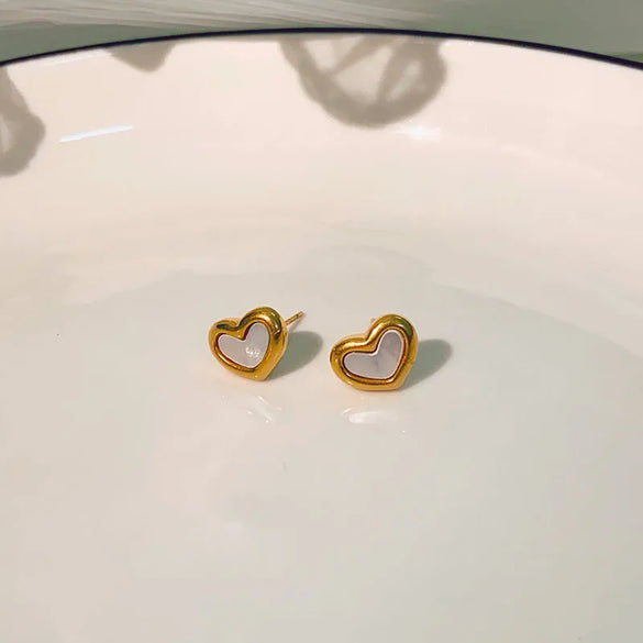 1 Pair Casual Simple Style Heart Shape Flower Butterfly Inlay Titanium Steel Shell Zircon Ear Studs