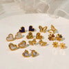 1 Pair Casual Simple Style Heart Shape Flower Butterfly Inlay Titanium Steel Shell Zircon Ear Studs