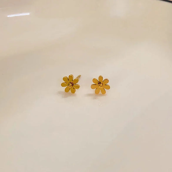 1 Pair Casual Simple Style Heart Shape Flower Butterfly Inlay Titanium Steel Shell Zircon Ear Studs