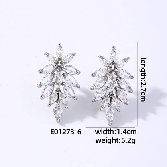 1 Pair Casual Simple Style Leaves Plating Inlay Copper Zircon White Gold Plated Ear Studs
