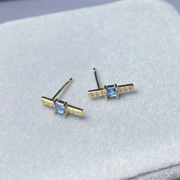 1 Pair Casual Simple Style Rectangle Plating Inlay Sterling Silver Zircon 14k Gold Plated Ear Studs