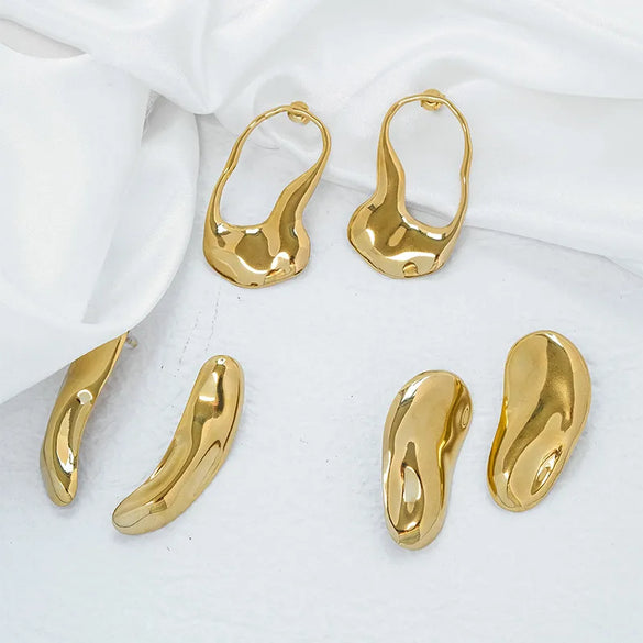 1 Pair Casual Simple Style Round Plating Hollow Out 304 Stainless Steel 14K Gold Plated Earrings