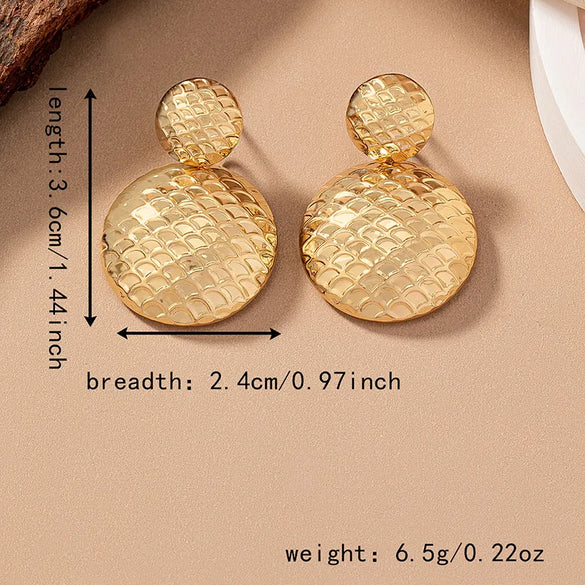1 Pair Casual Solid Color Commute Round Fish Scales Plating Alloy 14k Gold Plated Drop Earrings