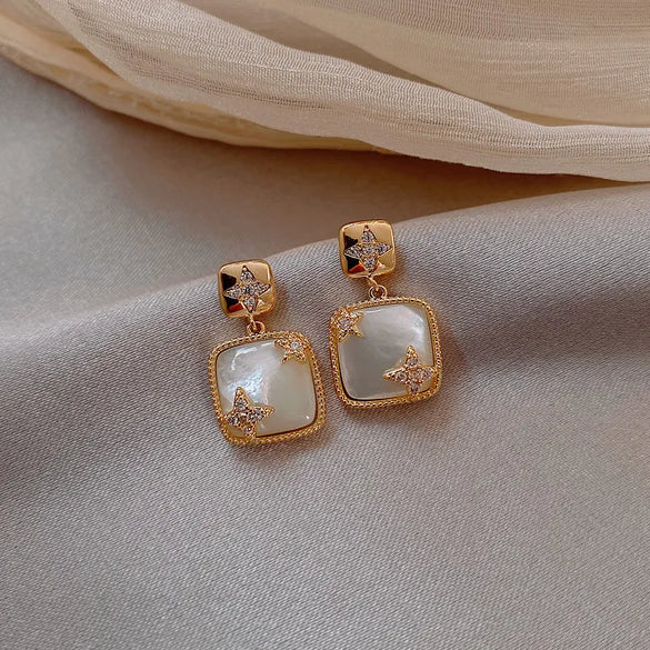 1 Pair Casual Square Tassel Flower Copper Plating Inlay Rhinestones Opal Drop Earrings