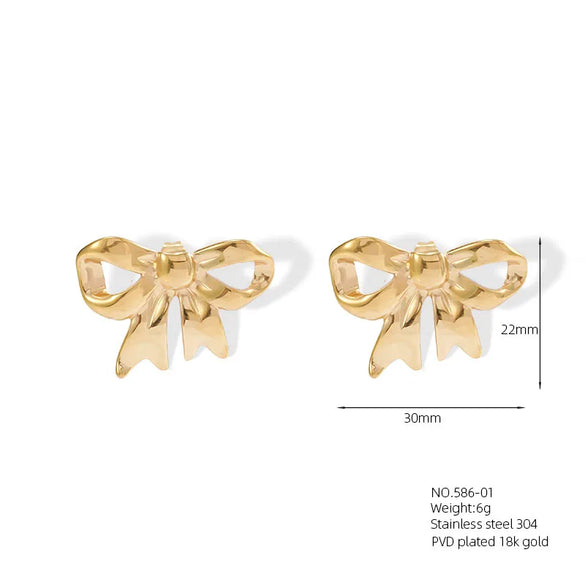 1 Pair Casual Vacation Beach Scallop Heart Shape Bow Knot 304 Stainless Steel 18K Gold Plated Earrings Ear Studs