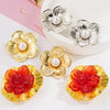 1 Pair Casual Vacation Classic Style Flower Inlay Alloy Artificial Pearls Resin Gold Plated Silver Plated Ear Studs