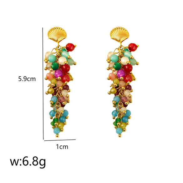 1 Pair Casual Vintage Style Commute Tassel Shell Inlay Copper Natural Stone 18K Gold Plated Drop Earrings