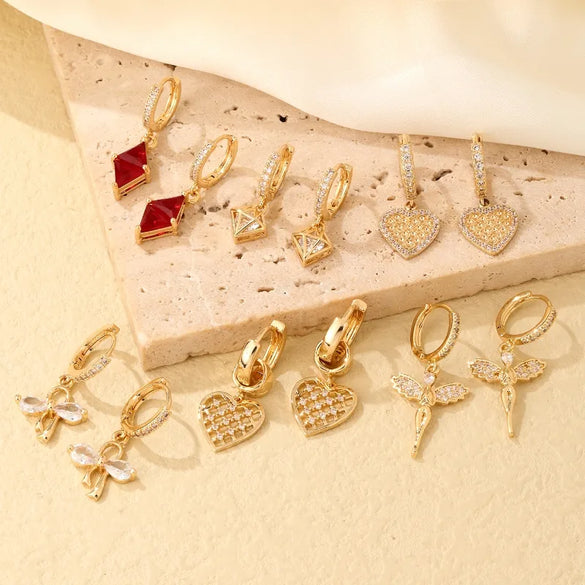 1 Pair Casual Vintage Style Shiny Heart Shape Bow Knot Plating Inlay 304 Stainless Steel Copper Zircon Drop Earrings