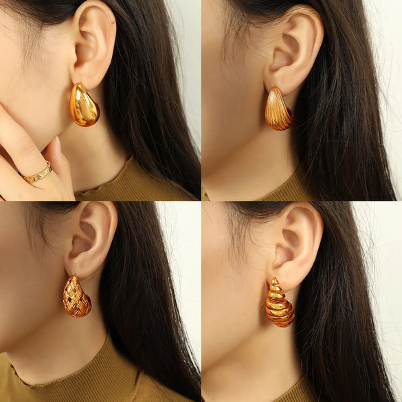 1 Pair Casual Vintage Style Simple Style Arc Water Droplets Polishing Plating 304 Stainless Steel 18K Gold Plated Ear Studs