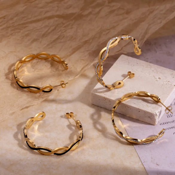 1 Pair Casual Waves Plating Inlay 304 Stainless Steel Artificial Gemstones Earrings