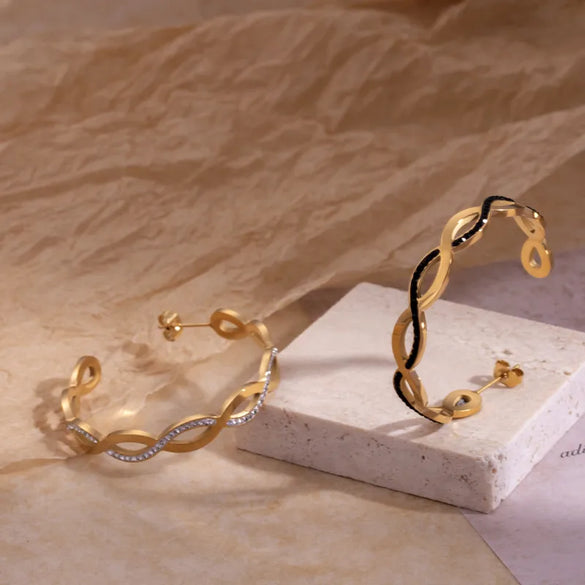 1 Pair Casual Waves Plating Inlay 304 Stainless Steel Artificial Gemstones Earrings