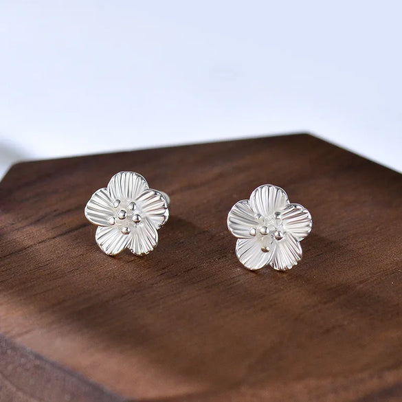 1 Pair Chinoiserie Elegant Flower Plating Sterling Silver Ear Studs