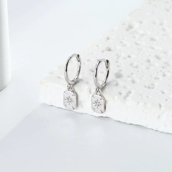 1 Pair Chinoiserie Simple Style Star Inlay Sterling Silver Gem Drop Earrings