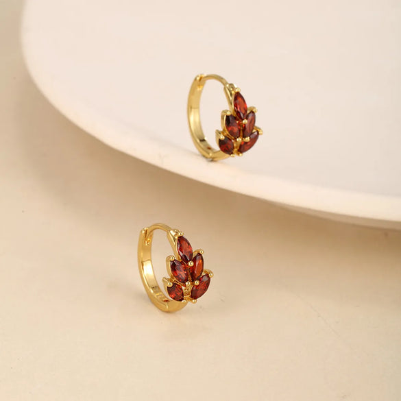1 Pair Chinoiserie Vintage Style Leaf Grain Plating Inlay Copper Alloy Artificial Gemstones 24k Gold Plated Hoop Earrings