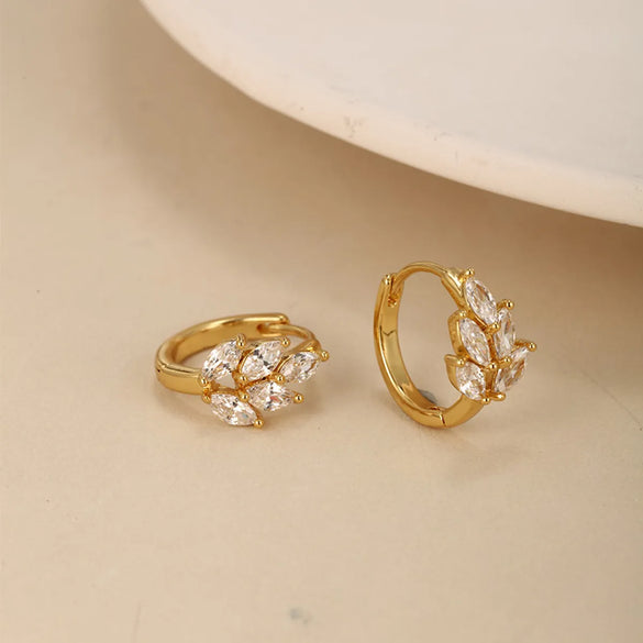 1 Pair Chinoiserie Vintage Style Leaf Grain Plating Inlay Copper Alloy Artificial Gemstones 24k Gold Plated Hoop Earrings