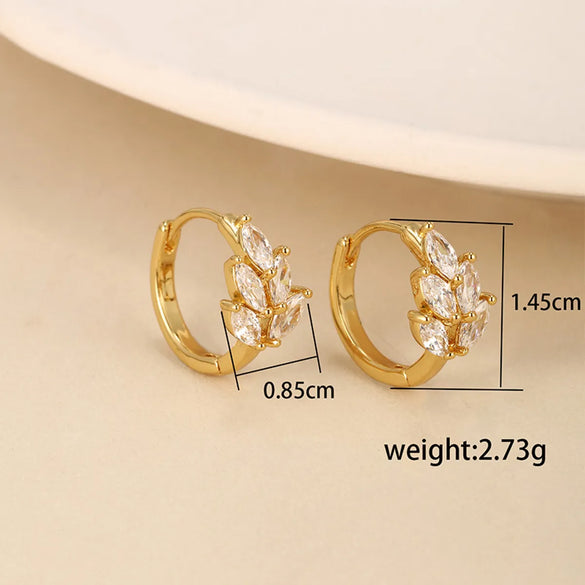 1 Pair Chinoiserie Vintage Style Leaf Grain Plating Inlay Copper Alloy Artificial Gemstones 24k Gold Plated Hoop Earrings
