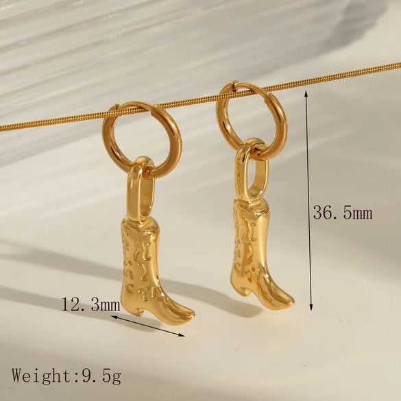 1 Pair Classic Style Commute Boots 304 Stainless Steel 18K Gold Plated Drop Earrings