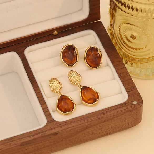 1 Pair Classic Style Commute Geometric Plating Inlay 304 Stainless Steel Amber 18K Gold Plated Drop Earrings