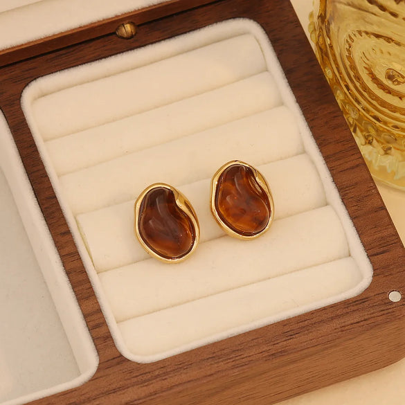 1 Pair Classic Style Commute Geometric Plating Inlay 304 Stainless Steel Amber 18K Gold Plated Drop Earrings