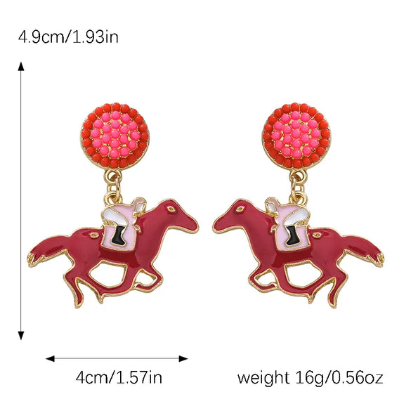 1 Pair Classic Style Horse Alloy Seed Bead Drop Earrings