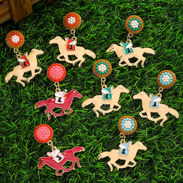 1 Pair Classic Style Horse Alloy Seed Bead Drop Earrings