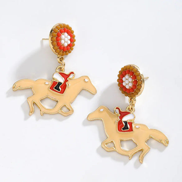 1 Pair Classic Style Horse Alloy Seed Bead Drop Earrings