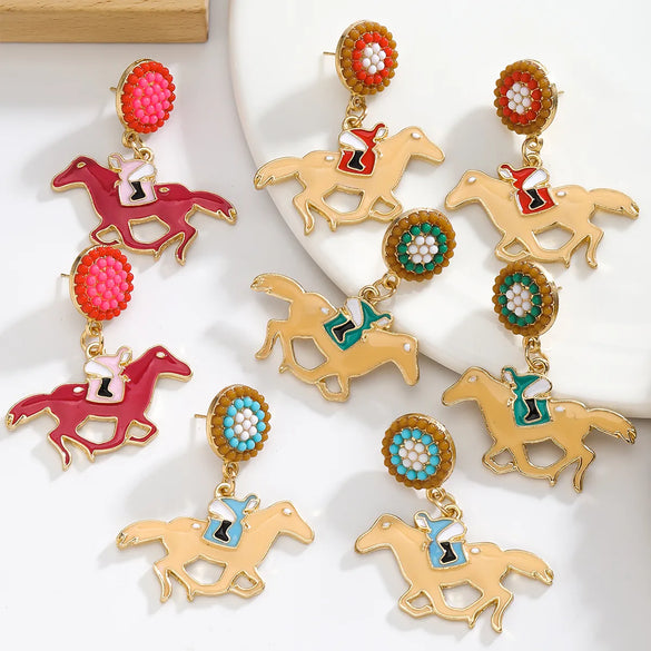 1 Pair Classic Style Horse Alloy Seed Bead Drop Earrings