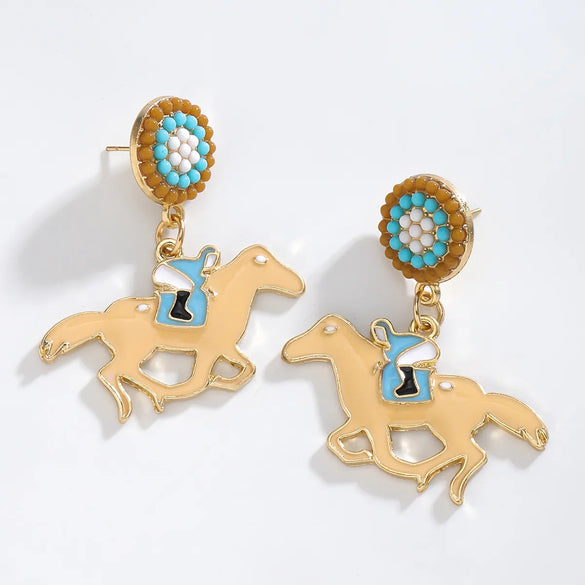 1 Pair Classic Style Horse Alloy Seed Bead Drop Earrings