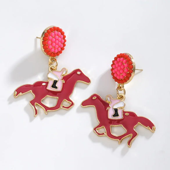 1 Pair Classic Style Horse Alloy Seed Bead Drop Earrings