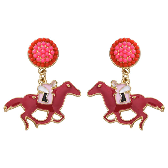 1 Pair Classic Style Horse Alloy Seed Bead Drop Earrings