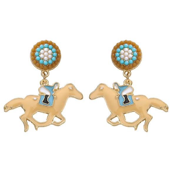 1 Pair Classic Style Horse Alloy Seed Bead Drop Earrings