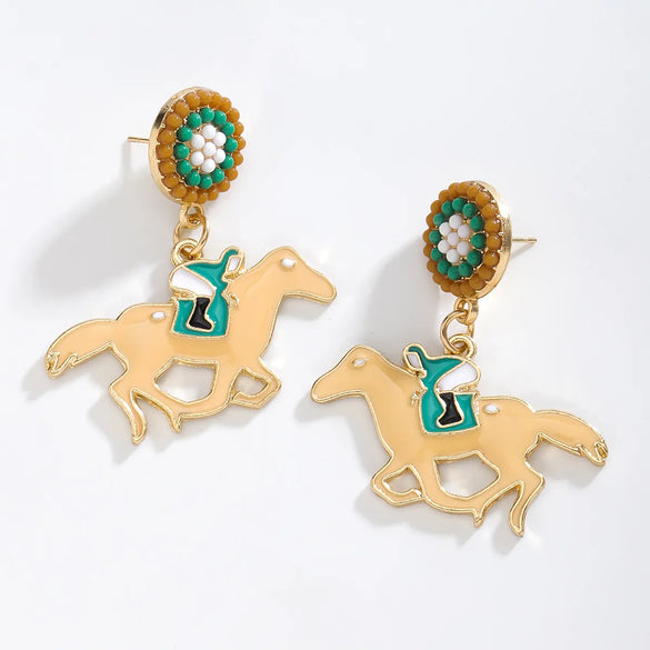 1 Pair Classic Style Horse Alloy Seed Bead Drop Earrings
