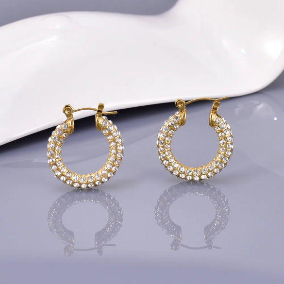 1 Pair Classic Style Shiny Geometric Inlay 304 Stainless Steel Titanium Steel Zircon 18K Gold Plated Earrings