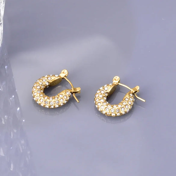 1 Pair Classic Style Shiny Geometric Inlay 304 Stainless Steel Titanium Steel Zircon 18K Gold Plated Earrings