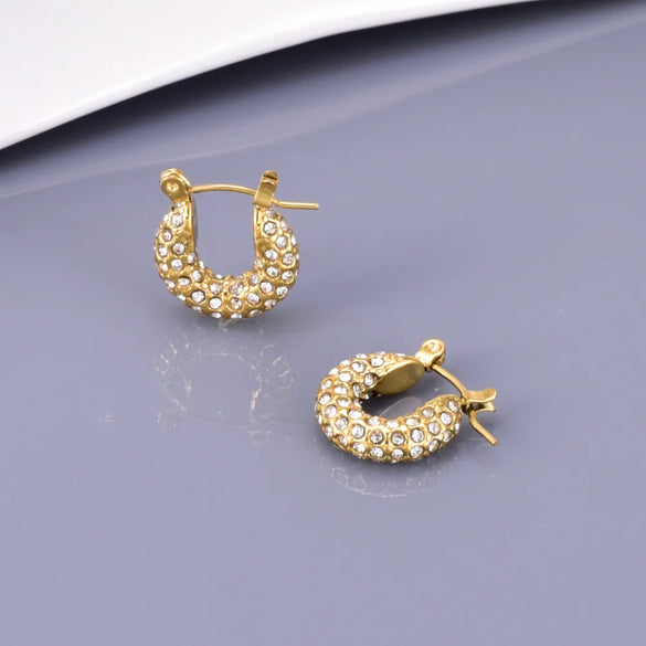 1 Pair Classic Style Shiny Geometric Inlay 304 Stainless Steel Titanium Steel Zircon 18K Gold Plated Earrings