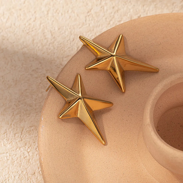 1 Pair Classic Style Streetwear Pentagram Plating 304 Stainless Steel Gold Plated Ear Studs