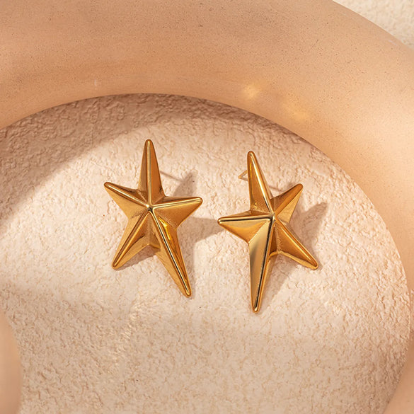 1 Pair Classic Style Streetwear Pentagram Plating 304 Stainless Steel Gold Plated Ear Studs