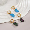1 Pair Classical Exaggerated Simple Style Moon Polishing Stainless Steel Natural Stone 18K Gold Plated Drop Earrings