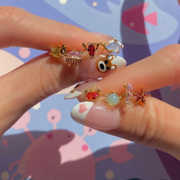1 Pair Cute Animal Fruit Starfish Inlay Alloy Rhinestones Ear Studs