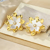 1 Pair Cute Flower Plating Inlay 304 Stainless Steel Shell 18K Gold Plated Ear Studs