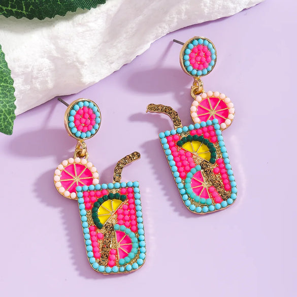 1 Pair Cute Handmade Beach Wine Glass Wine Bottle Inlay Alloy Rhinestones Beads Drop Earrings