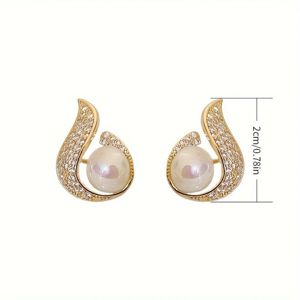1 Pair Cute Luxurious Shiny Color Block Plating Inlay Alloy Pearl Zircon Gold Plated Ear Studs