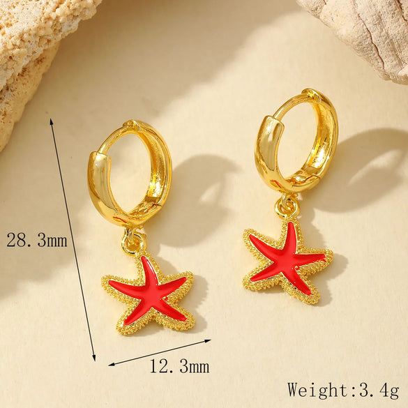 1 Pair Cute Romantic Cherry Starfish Epoxy Copper Zircon 18K Gold Plated Drop Earrings