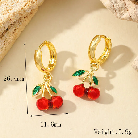 1 Pair Cute Romantic Cherry Starfish Epoxy Copper Zircon 18K Gold Plated Drop Earrings