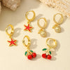 1 Pair Cute Romantic Cherry Starfish Epoxy Copper Zircon 18K Gold Plated Drop Earrings