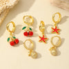 1 Pair Cute Romantic Cherry Starfish Epoxy Copper Zircon 18K Gold Plated Drop Earrings