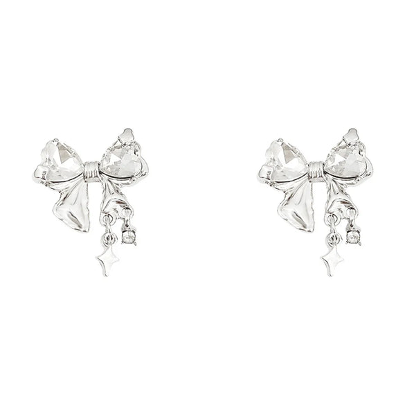 1 Pair Cute Sweet Heart Shape Bow Knot Imitation Pearl Alloy Copper Drop Earrings