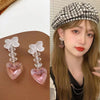 1 Pair Cute Vintage Style Sweet Heart Shape Bow Knot Enamel Plating Arylic Alloy Drop Earrings